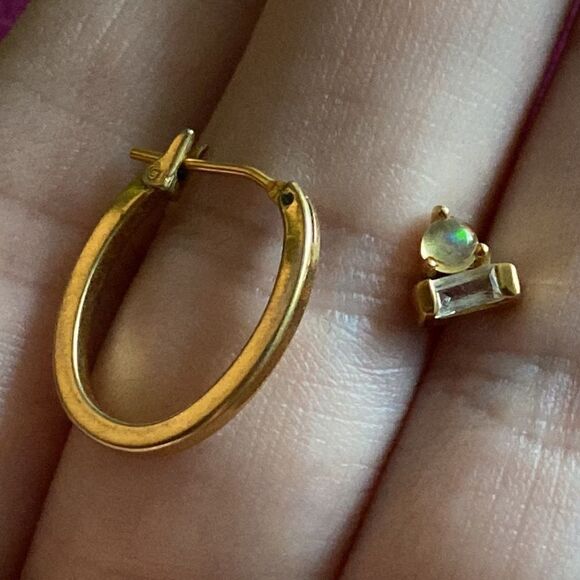 💛 Vintage 925 Vermeil Opal CZ Stud & 22k Monet Hoop - Picture 5 of 5